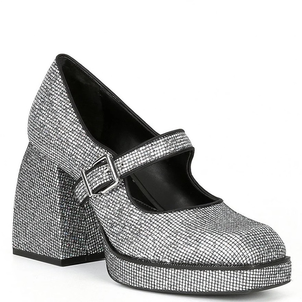 GB Gianni Bini Shiny Sparkle Silver Metallic Platform Heel Mary Jane Pumps NWT